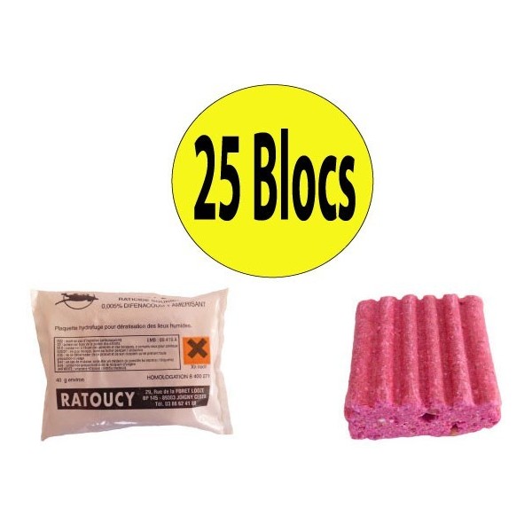 Raticides hydrofuge 25 blocs de 40 grs