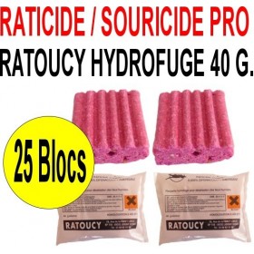 Raticides hydrofuge 25 blocs de 40 grs